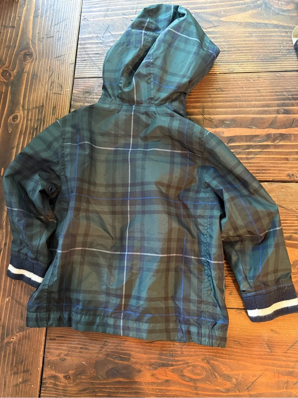 GAP Kids Hooded Plaid Raincoat - Green & Navy